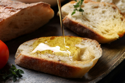 Olive oil on crisp bread
